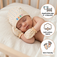 BRANDONN Baby Mitten, Booty & Cap Set (3-Pack, Multicolour) for Newborns 0–6 Months | Soft Cotton Baby Gift Set