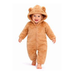 BRANDONN Baby Winter Flannel Romper with Hood – Newborn Jumpsuit, Warm Hooded Onesie with Zipper ( Solid ), for Boys & Girls
