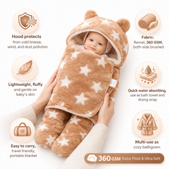BRANDONN Newborn Hooded Swaddle Blanket Gift Set (Pack of 2), Star Print, 0–9 Months