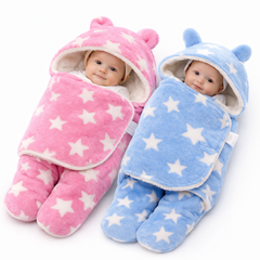 BRANDONN Newborn Hooded Swaddle Blanket Gift Set (Pack of 2), Star Print, 0–9 Months