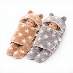 BRANDONN Newborn Hooded Swaddle Blanket Gift Set (Pack of 2), Star Print, 0–9 Months
