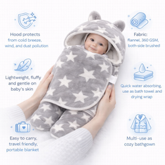 BRANDONN Newborn Hooded Swaddle Blanket Gift Set (Pack of 2), Star Print, 0–9 Months