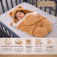 BRANDONN Newborn Hooded Swaddle Blanket, Solid Wearable Wrapper (Pack of 1), 0–9 Months