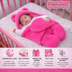 BRANDONN Newborn Hooded Swaddle Blanket, Solid Wearable Wrapper (Pack of 1), 0–9 Months