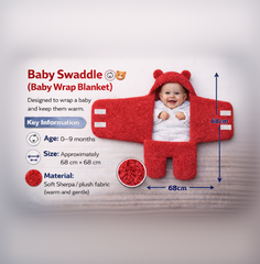 BRANDONN Newborn Hooded Swaddle Blanket, Solid Wearable Wrapper (Pack of 1), 0–9 Months