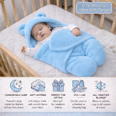 BRANDONN Newborn Hooded Swaddle Blanket, Solid Wearable Wrapper (Pack of 1), 0–9 Months