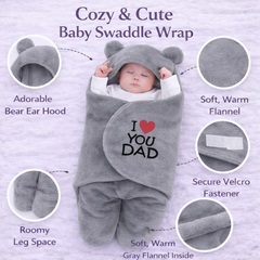 BRANDONN Hooded Newborn Swaddle Blanket with Love Embroidery (0–9 Months, Pack of 1)