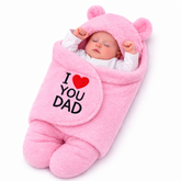 BRANDONN Hooded Newborn Swaddle Blanket with Love Embroidery (0–9 Months, Pack of 1)