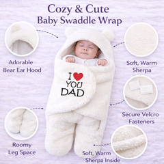 BRANDONN Hooded Newborn Swaddle Blanket with Love Embroidery (0–9 Months, Pack of 1)