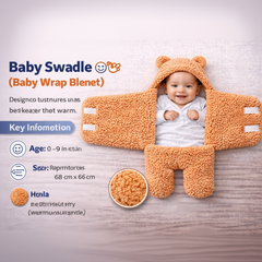 BRANDONN Hooded Newborn Swaddle Blanket with Love Embroidery (0–9 Months, Pack of 1)