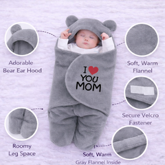 BRANDONN Hooded Newborn Swaddle Blanket with Love Embroidery (0–9 Months, Pack of 1)