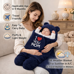 BRANDONN Hooded Newborn Swaddle Blanket with Love Embroidery (0–9 Months, Pack of 1)