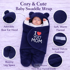 BRANDONN Hooded Newborn Swaddle Blanket with Love Embroidery (0–9 Months, Pack of 1)