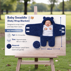 BRANDONN Hooded Newborn Swaddle Blanket with Love Embroidery (0–9 Months, Pack of 1)