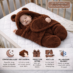 BRANDONN Newborn Hooded Swaddle Blanket, Solid Wearable Wrapper (Pack of 1), 0–9 Months