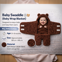 BRANDONN Newborn Hooded Swaddle Blanket, Solid Wearable Wrapper (Pack of 1), 0–9 Months