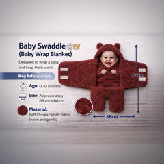 BRANDONN Newborn Hooded Swaddle Blanket, Solid Wearable Wrapper (Pack of 1), 0–9 Months