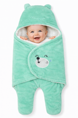 BRANDONN New born Baby Blanket Pack of Hooded Smiley Wearable Swaddle Wrapper PBRANDONN Hooded Baby Blanket Wrapper with Smiley Design for Newborns (0-12 Months)ack of 1, 0 - 9 Months