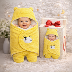 BRANDONN Hooded Smiley Baby Swaddle Blanket (0–9 Months, Pack of 1)