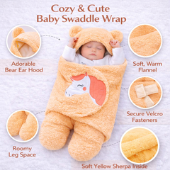 BRANDONN Hooded Newborn Swaddle Blanket – Unicorn, 0–9 Months