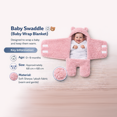 BRANDONN Newborn Hooded Swaddle Blanket, Solid Wearable Wrapper (Pack of 1), 0–9 Months