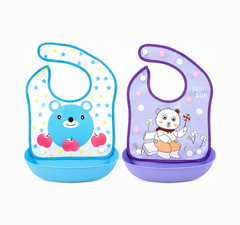 BRANDONN Baby Silicone Bibs for Feeding & Weaning | Waterproof, Washable & Reusable | Adjustable Neck Closure | Easy-Clean Mess-Proof Bibs for Babies & Toddlers | Pack of 2