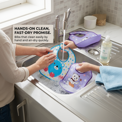 BRANDONN Baby Silicone Bibs for Feeding & Weaning | Waterproof, Washable & Reusable | Adjustable Neck Closure | Easy-Clean Mess-Proof Bibs for Babies & Toddlers | Pack of 2