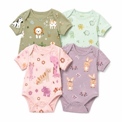 BRANDONN BabySoft Cotton Romper Set (Pack of 4) – Newborn Unisex Half Sleeve Bodysuits