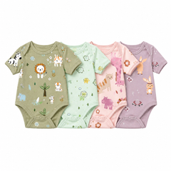 BRANDONN BabySoft Cotton Romper Set (Pack of 4) – Newborn Unisex Half Sleeve Bodysuits
