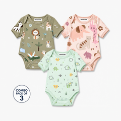 BRANDONN BabySoft Cotton Romper Set (Pack of 3) – Newborn Unisex Half Sleeve Bodysuits