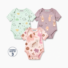 BRANDONN BabySoft Cotton Romper Set (Pack of 3) – Newborn Unisex Half Sleeve Bodysuits