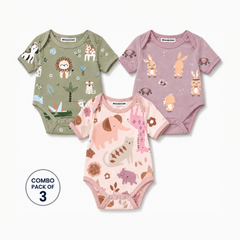 BRANDONN BabySoft Cotton Romper Set (Pack of 3) – Newborn Unisex Half Sleeve Bodysuits