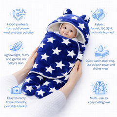 BRANDONN Newborn Hooded Swaddle Blanket Gift Set (Pack of 2), Star Print, 0–9 Months
