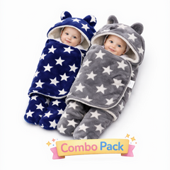 BRANDONN Newborn Hooded Swaddle Blanket Gift Set (Pack of 2), Star Print, 0–9 Months