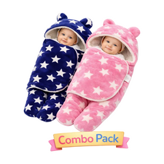BRANDONN Newborn Hooded Swaddle Blanket Gift Set (Pack of 2), Star Print, 0–9 Months