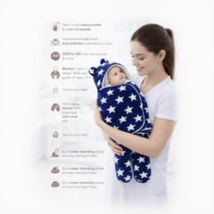 BRANDONN Newborn Hooded Swaddle Blanket Gift Set (Pack of 2), Star Print, 0–9 Months