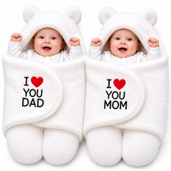 BRANDONN Newborn Hooded Swaddle Blanket Gift Set (Pack of 2), Love Embroidered, 0–9 Months**