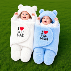 BRANDONN Newborn Hooded Swaddle Blanket Gift Set (Pack of 2), Love Embroidered, 0–9 Months**