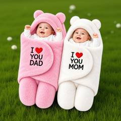 BRANDONN Newborn Hooded Swaddle Blanket Gift Set (Pack of 2), Love Embroidered, 0–9 Months**