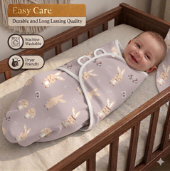 BRANDONN Baby Swaddle Wrap & Cotton Blanket Set for Newborns (0–6 Months), Adjustable, Soft 100% Cotton, Pack of 2, Multi-Color