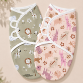 BRANDONN Baby Swaddle Wrap & Cotton Blanket Set for Newborns (0–6 Months), Adjustable, Soft 100% Cotton, Pack of 2, Multi-Color