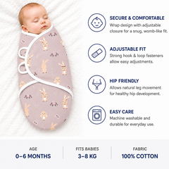 BRANDONN Baby Swaddle Wrap & Cotton Blanket Set for Newborns (0–6 Months), Adjustable, Soft 100% Cotton, Pack of 2, Multi-Color