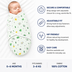 BRANDONN Baby Swaddle Wrap & Cotton Blanket Set for Newborns (0–6 Months), Adjustable, Soft 100% Cotton, Pack of 2, Multi-Color