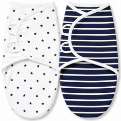 BRANDONN Baby Swaddle Wrap & Cotton Blanket Set for Newborns (0–6 Months), Adjustable, Soft 100% Cotton, Pack of 2, Multi-Color