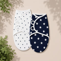 BRANDONN Baby Swaddle Wrap & Cotton Blanket Set for Newborns (0–6 Months), Adjustable, Soft 100% Cotton, Pack of 2, Multi-Color