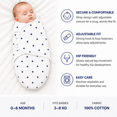 BRANDONN Baby Swaddle Wrap & Cotton Blanket Set for Newborns (0–6 Months), Adjustable, Soft 100% Cotton, Pack of 2, Multi-Color