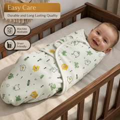BRANDONN Baby Swaddle Wrap & Cotton Blanket Set for Newborns (0–6 Months), Adjustable, Soft 100% Cotton, Pack of 2, Multi-Color