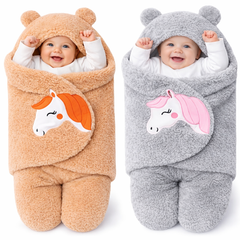 BRANDONN Newborn Baby Hooded Swaddle Blanket Gift Set (Pack of 2), Unicorn Print, 0–9 Months