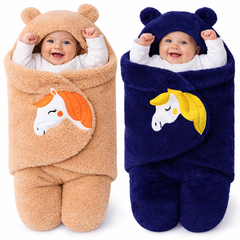 BRANDONN Newborn Baby Hooded Swaddle Blanket Gift Set (Pack of 2), Unicorn Print, 0–9 Months