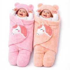 BRANDONN Newborn Baby Hooded Swaddle Blanket Gift Set (Pack of 2), Unicorn Print, 0–9 Months